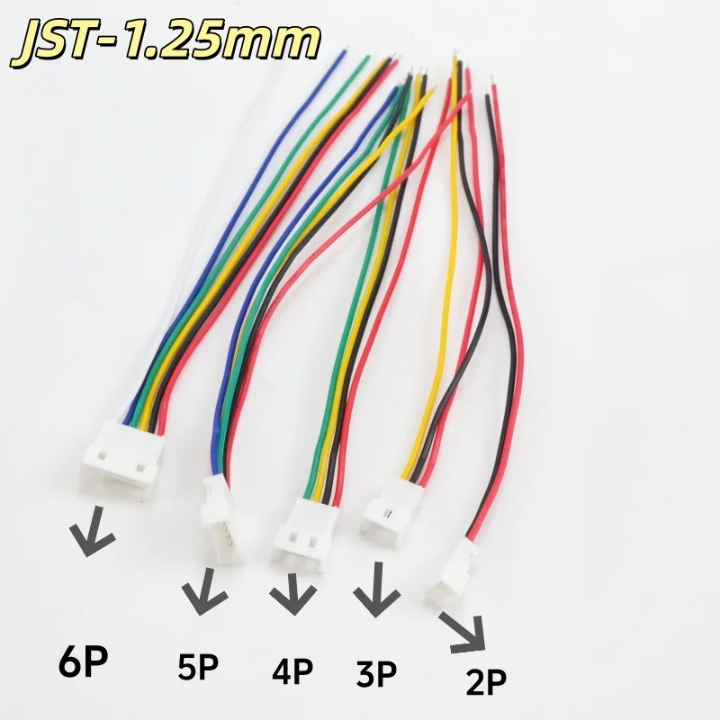 10 pcs 100mm Mini Micro Jst 1.25 2/3/4/5/6 Pin Male Female Plug Connector With Wire 1.25mm 2pin/3pin/4pin/5pin Cable 2p/3p/4p/5p