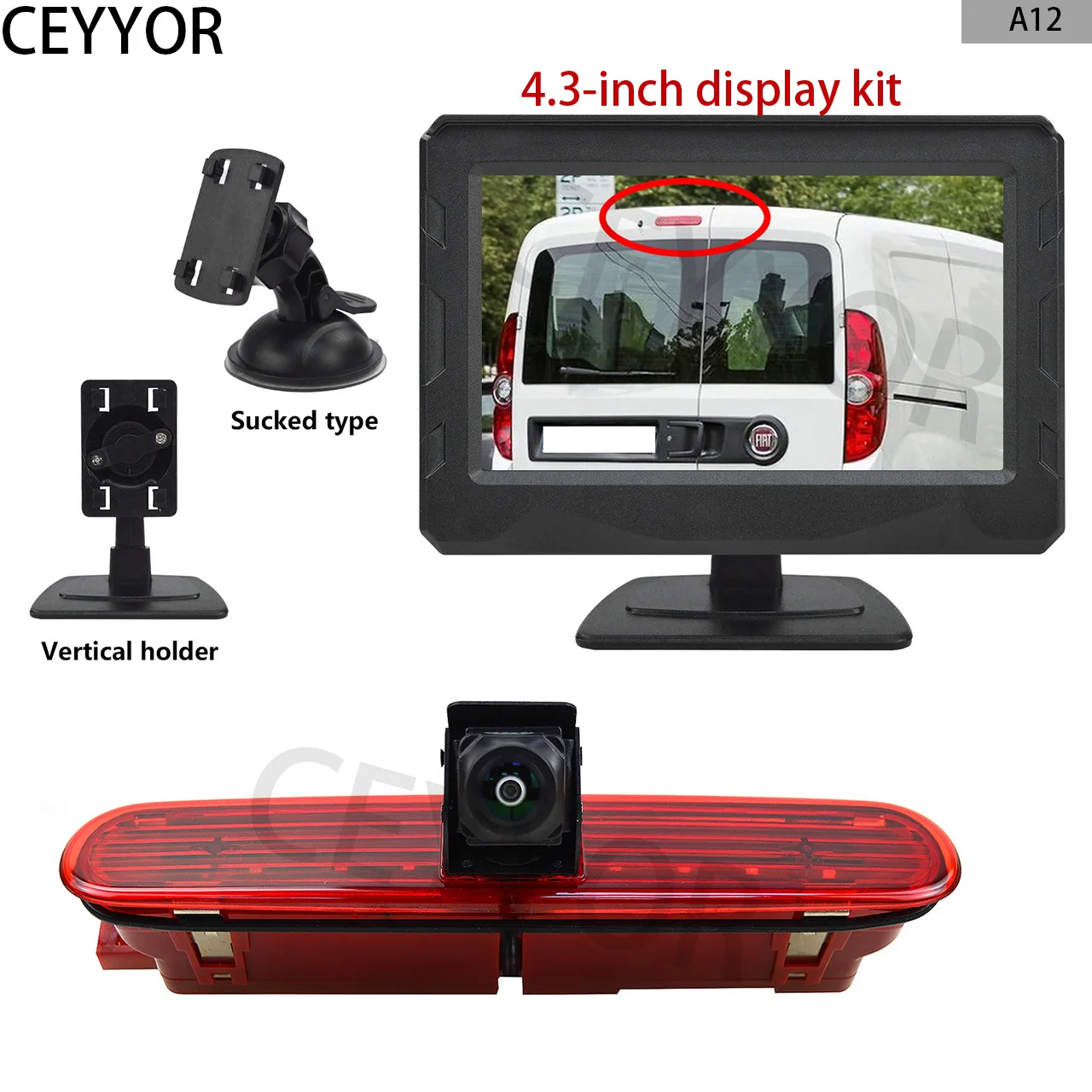 

AnHigh Level Brake Light Reversing Camera with 4.3" Mirror Monitor Kit for Fiat Doblo (2010-Present) Vauxhall Combo (2011-2018)