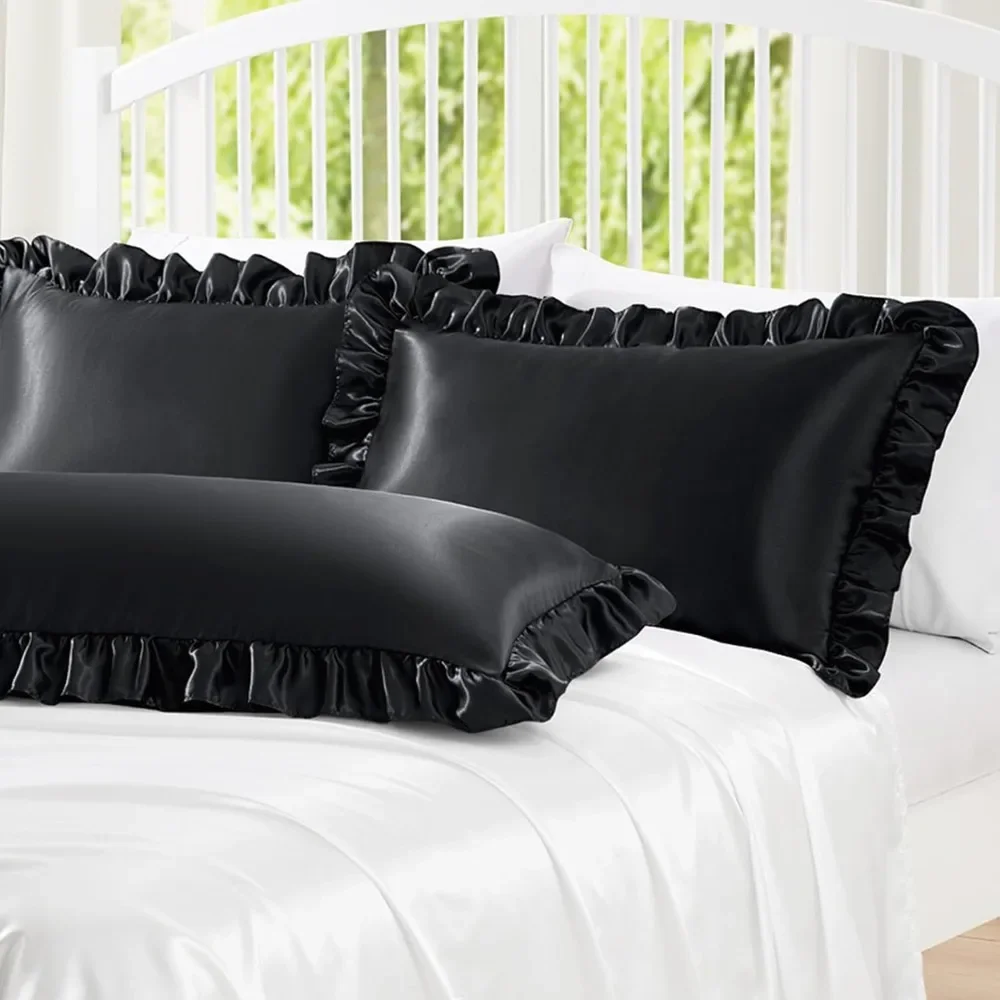 1 PC Ruffle Satin Silk Pillowcase for Hair and Skin, Silky Pillow Shams Satin Ruffled Pillowcase