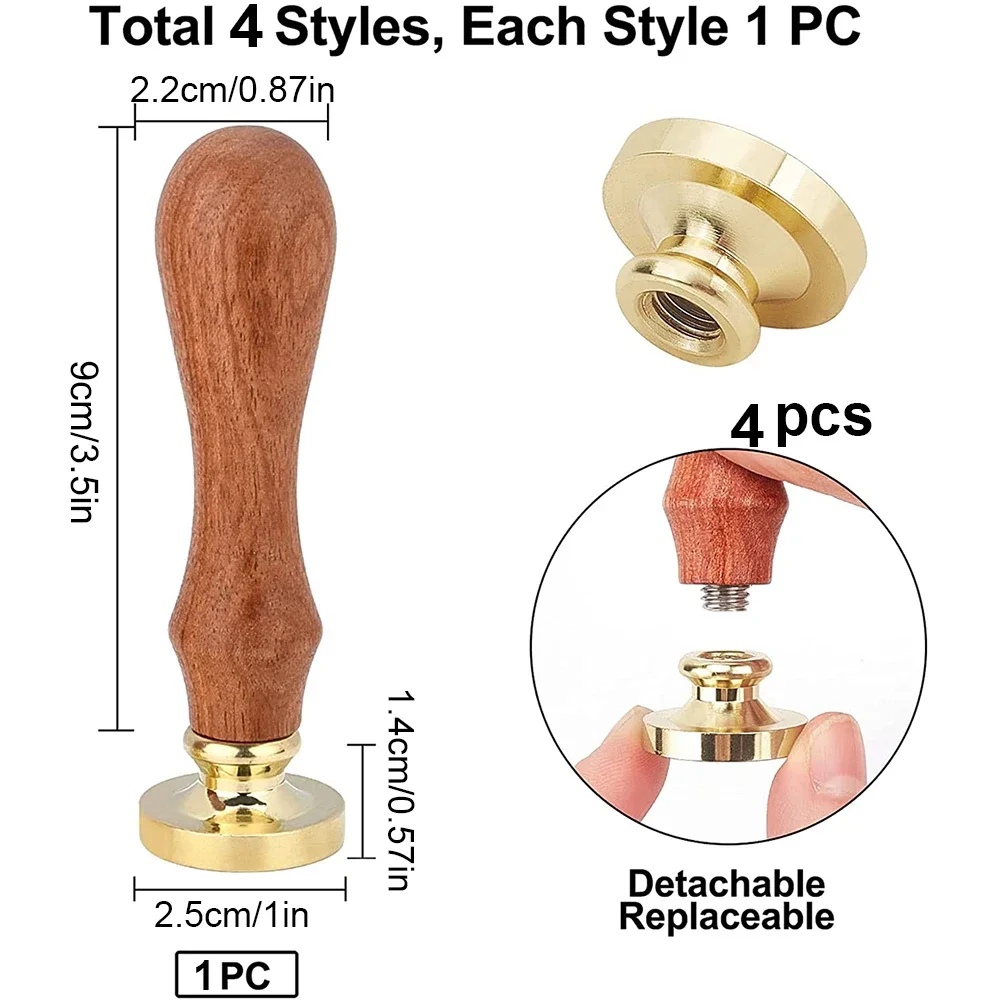 مجموعة ختم من الشمع لموسم عيد الميلاد، 4 رؤوس ختم بتصميم ومقبض واحد لتزيين حفلات عيد الميلاد ومغلفات بطاقات المعايدة