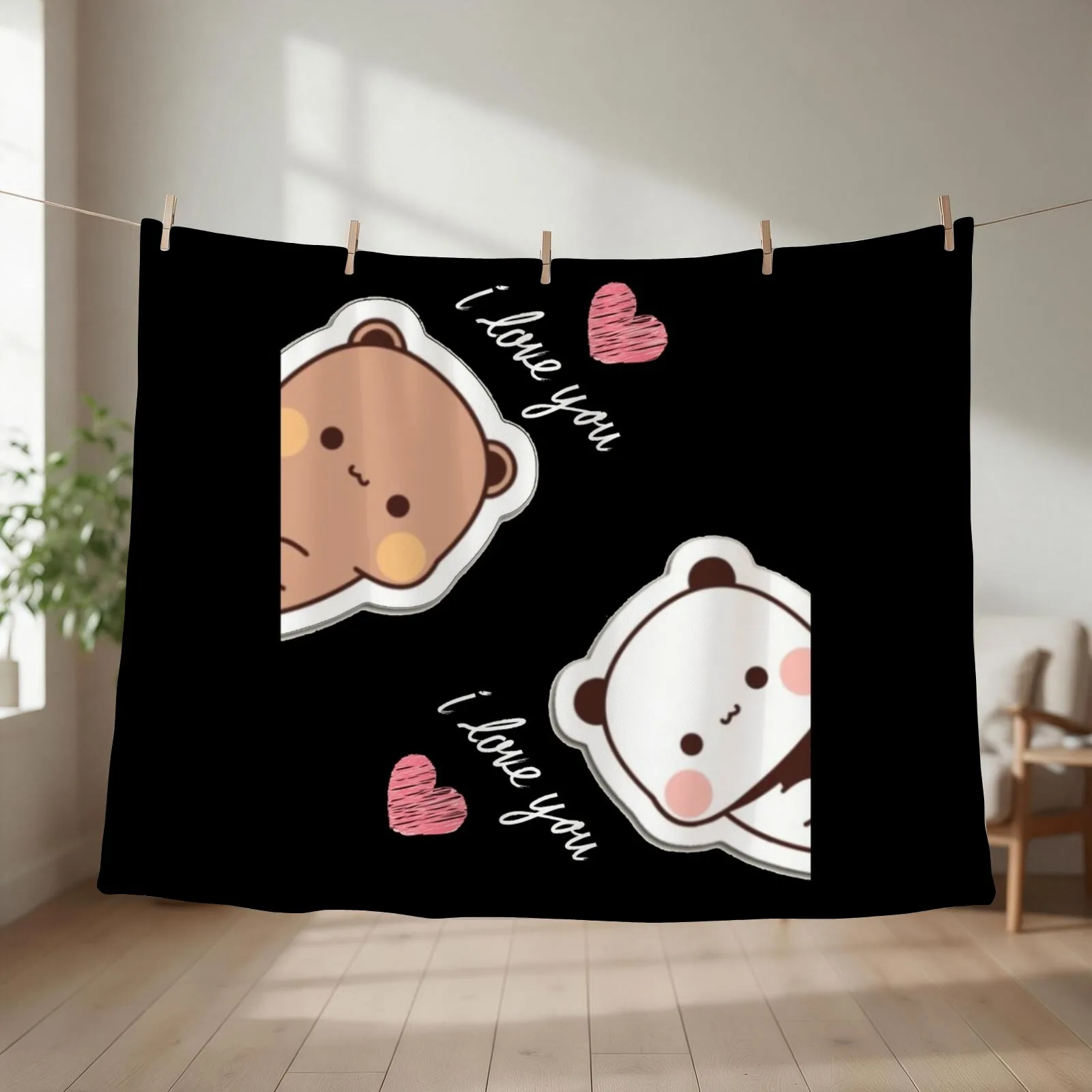 I love you Bear and Panda Dudu and Bubu Throw Blanket couch cozy soft plush fuzzy picnic outdoor blanket