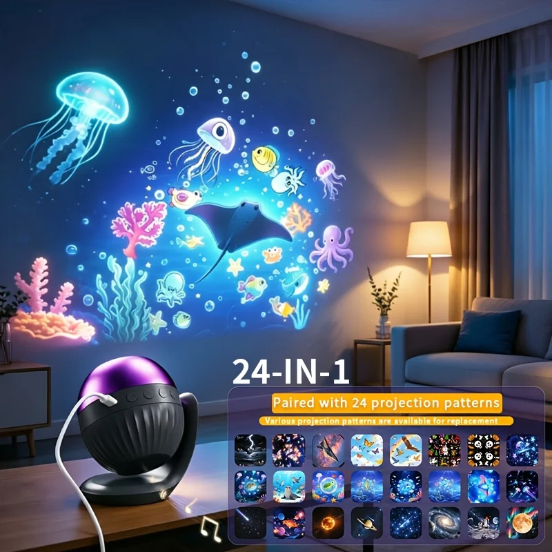 24-in-1 Starry Sky Projector Night Light 7 White Noise Sleep Lamp 60/90Min Timer 180° Adjustable Projection Light for Bedroom