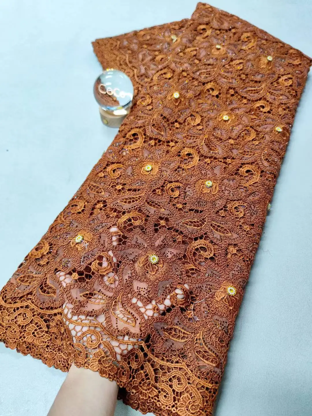 أحدث أقمشة الدانتيل الأفريقي 2025 جودة عالية، أقمشة قطنية بالمتر، التطريز، حجر الراين، الكتان، فستان الزفاف، تول، 5 ياردات #2
