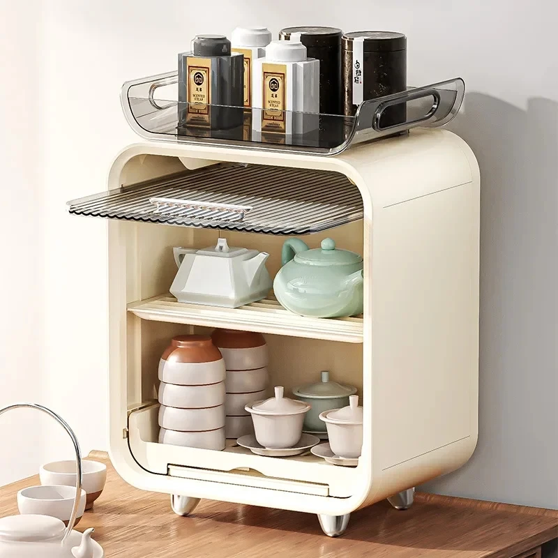 Light Luxury Kitchen Organizer Cup Holder Creative Multi layer Desktop Storage Rack Dustproof Bowls Plates Storage Cabinet