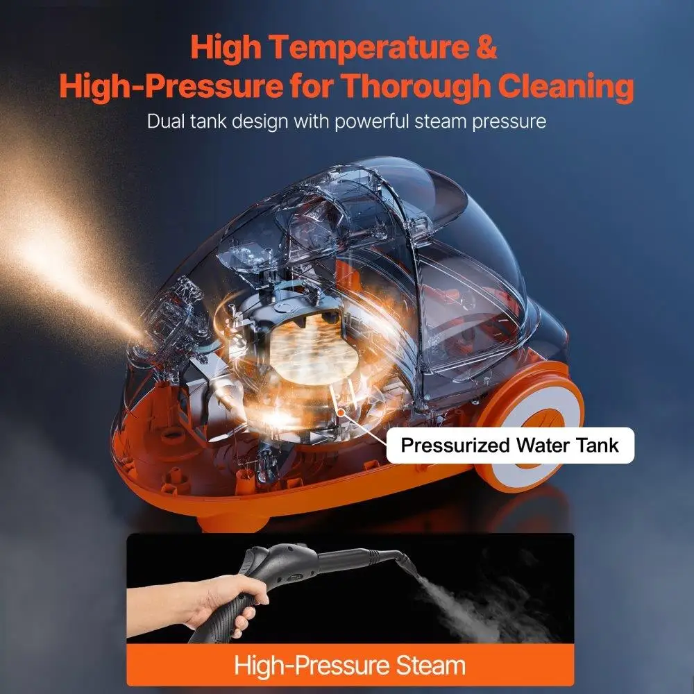 2000W Steam Cleaner Multipurpose 51oz Large Water Tank Heavy Duty Rolling for cleaning Machine for Carpets Floors Windows