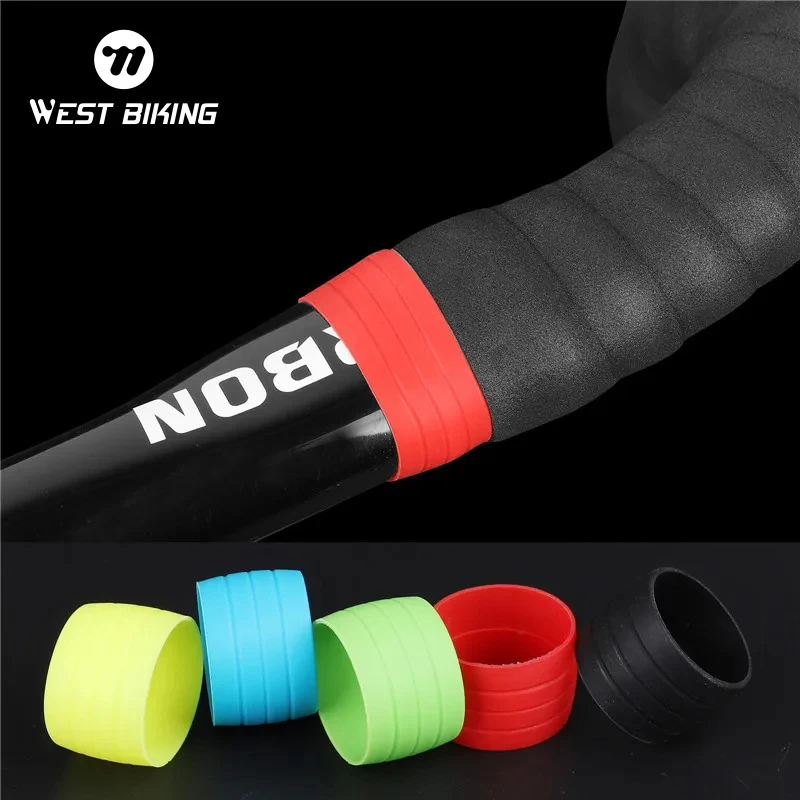 West Biking 2pcs Silicone Bike Handlebar Tape Fixed Ring Anti-Skip Handle Bar Tapes Protection Ring Resistant Bike Accessories