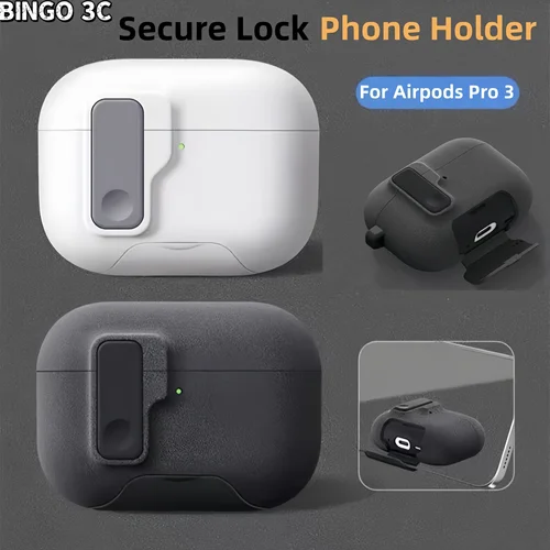 Con soporte para teléfono para funda AirPods Pro 3 con bloqueo seguro cubierta protectora a prueba de golpes con llavero para AirPods Pro 3