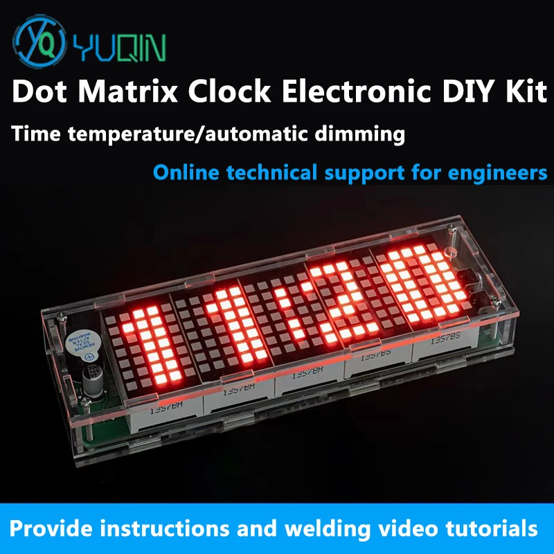 DIY Electronic Kit Clock Dot Matrix SCM Digital Clock Welding Electronic Components Time and Temperature Display