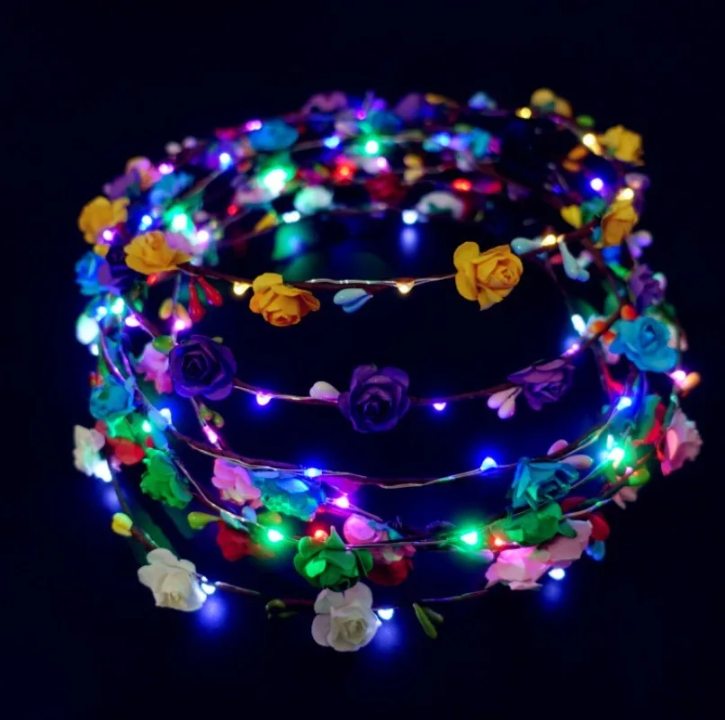 Imagem -05 - Led Light up Flower Wreath Hairband Coroa Cabelo Bandas Luminous Wedding Garland Floral Headwear Party Decor Moda 25 Pcs