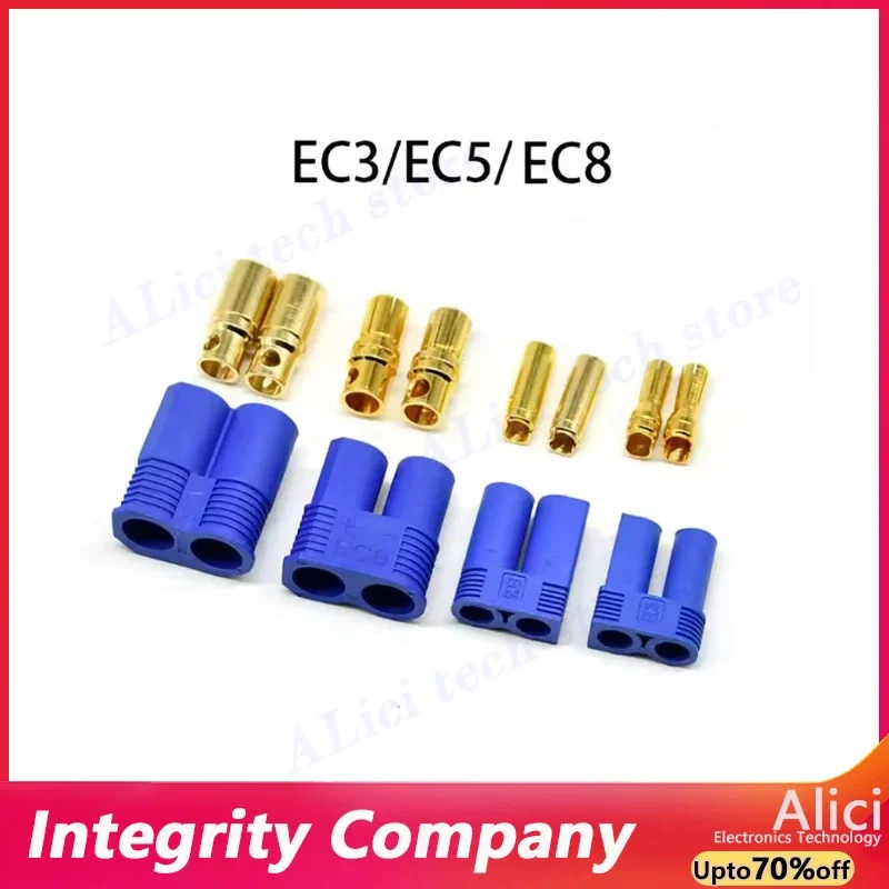 1 Juego de enchufe modelo EC5 de 5mm EC3 EC8, enchufe de batería de alta corriente 100A, adaptador de carga de batería LiPo RC, conectores macho y hembra