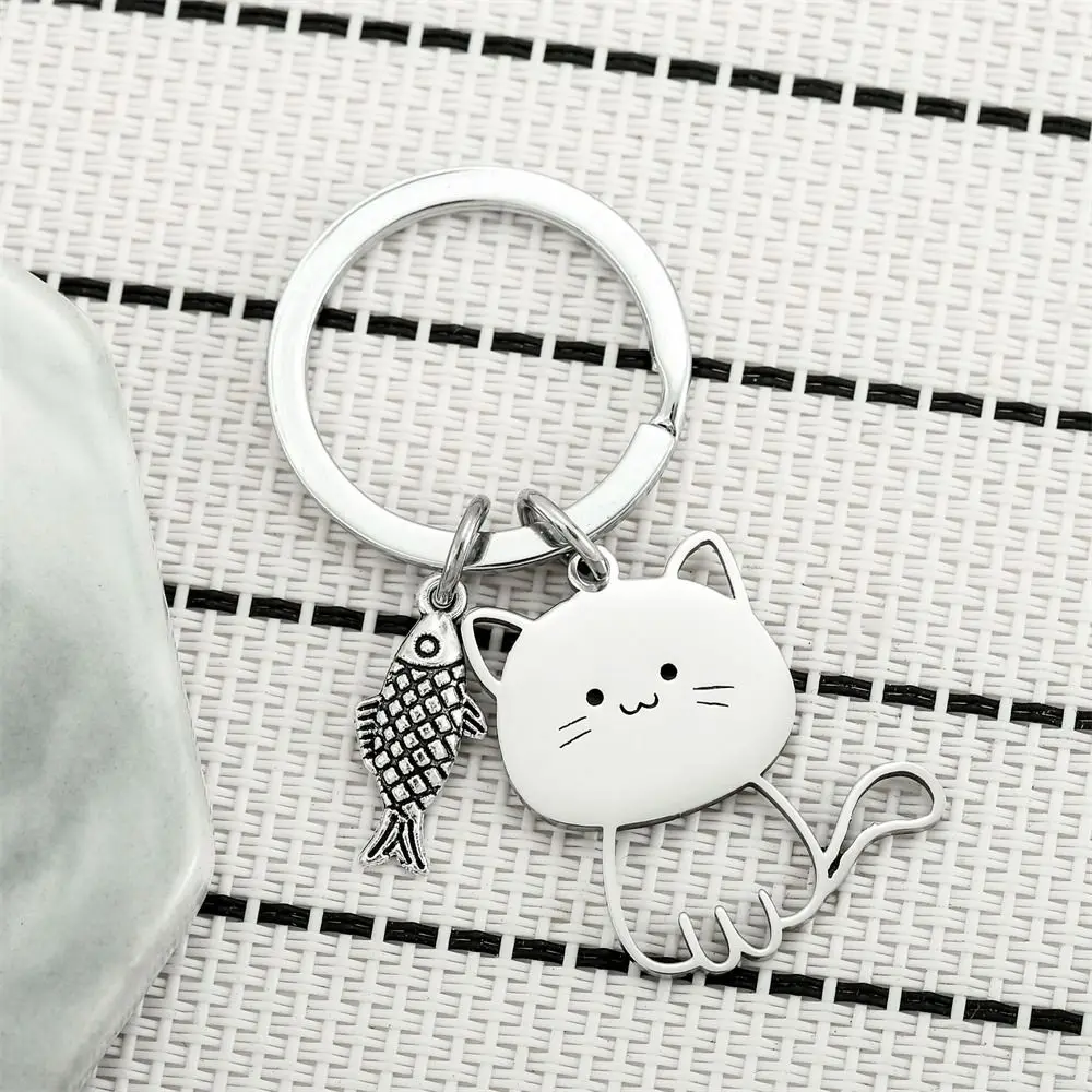 1 PCS Funny Cat Fish Keychain Simple Lovely Animal Key Holder Creative Kittens Backpack Pendant For Gifts