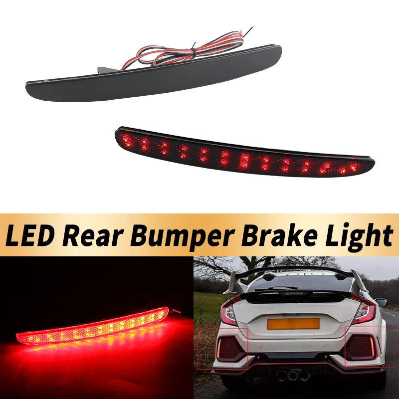 

2PCS For Honda Civic Type R 2016-2020 Red/Smoked Lens Red LED Rear Bumper Brake Fog Lamp Dynamic Turn Signal Reflector Light