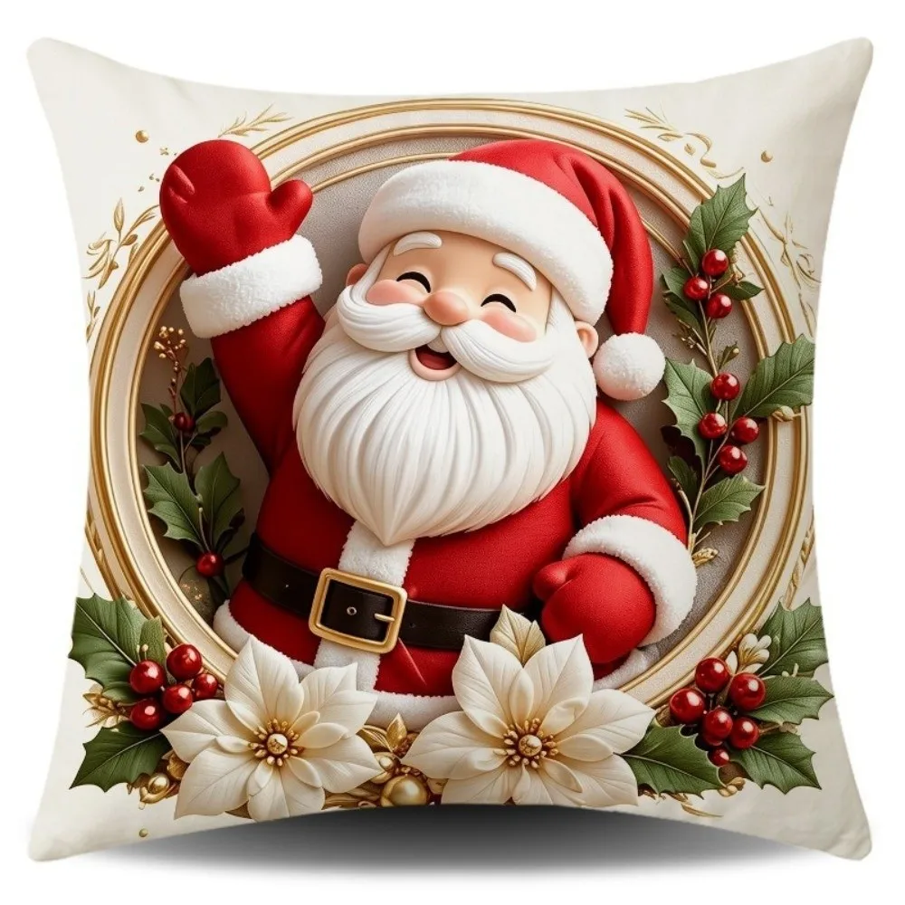 Soft Christmas Pillow Cover Santa Claus Elk Deer Xmas Tree Pillowslip Bowknot Bell 45cm 17.72in Throw Cushion Case Winter Decor