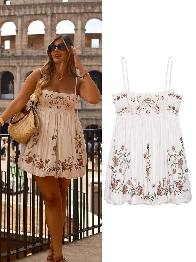 Vestido feminino bordado sem costas, alça espaguete, corte irregular, empilhado, saia em camadas, sexy, botão, vestido curto