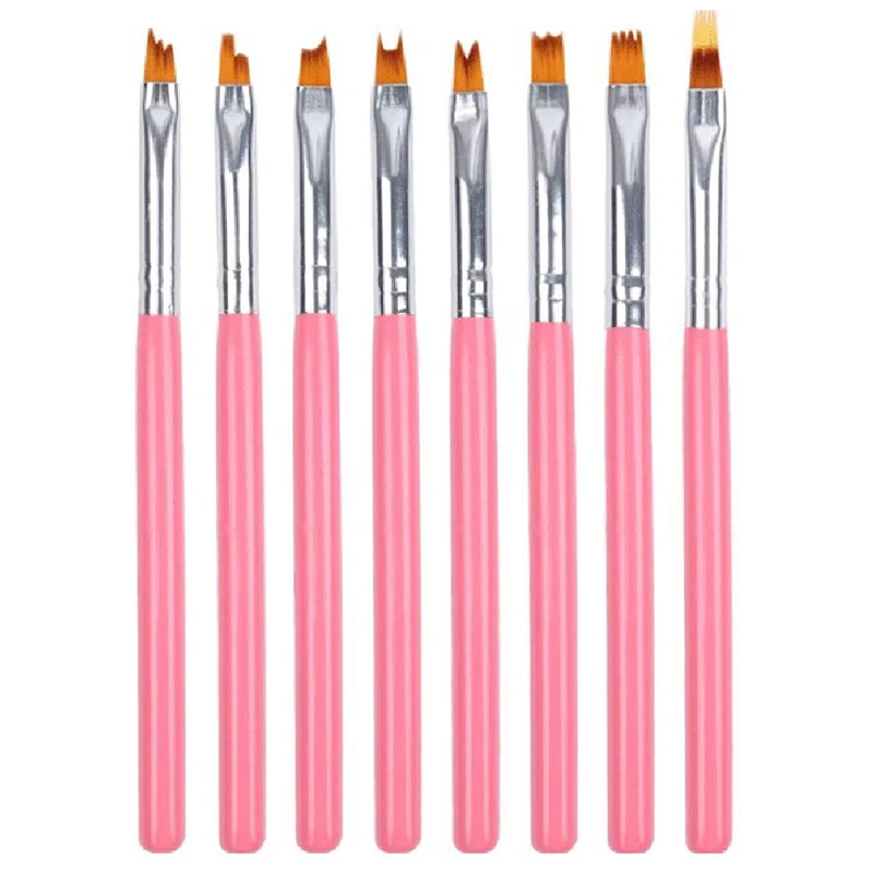 8Pcs Color Paint Pen Set Pink Petal Pen Nail Brush Short Nail Brush