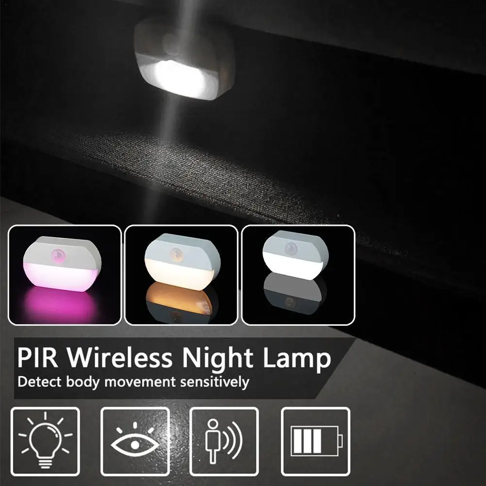 PIR Motion Sensor Night Light AA Battery Powered Lamp Cabinet Storages Kitchen Lights Wall Stair Closet Aisle Bedroom Night Lamp