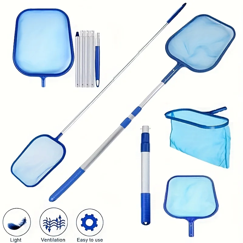 Red de Limpieza Telescópica para Piscinas de Alta Resistencia con Poste de Aluminio Extensible y Malla Ultrafina para Piscinas, Spas y Fuentes