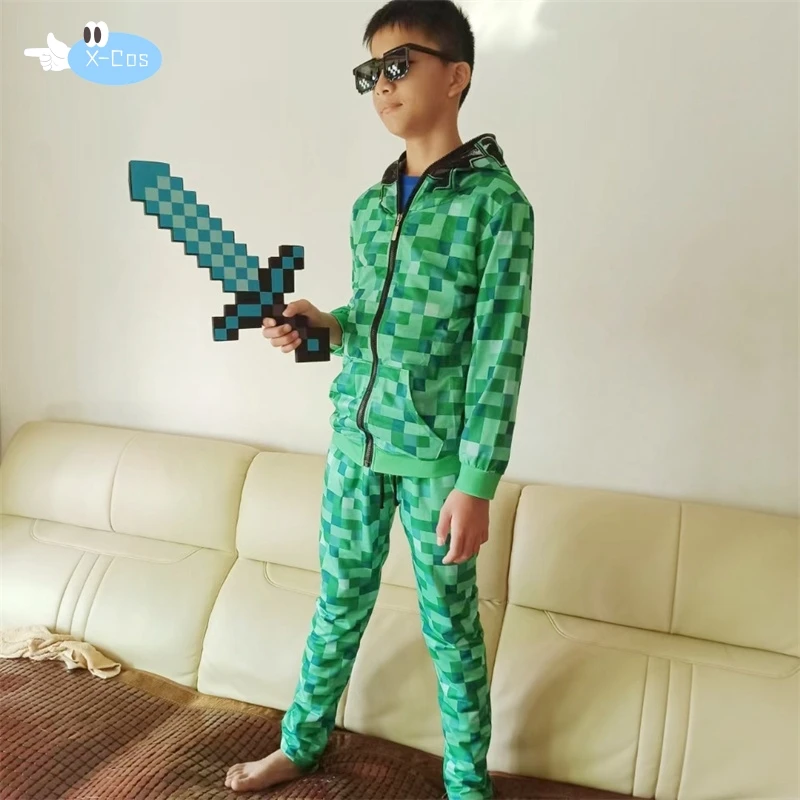 Nieuwe Sportkleding Kids Halloween Groen Cosplay Kostuum Grappige Kleding Verjaardagsfeestje Jongens M-Creeper Games Set Hoofddeksels