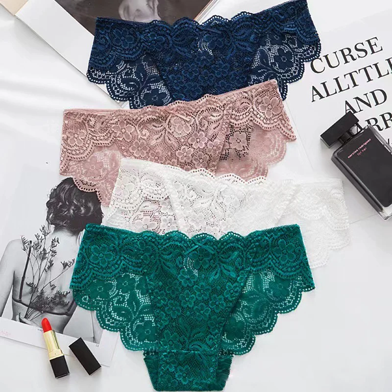 4Pcs Women's Underwear Sexy Lace Elastic Female Panties Soft Transparent Elegant Briefs High Quality Ladies Lingerie