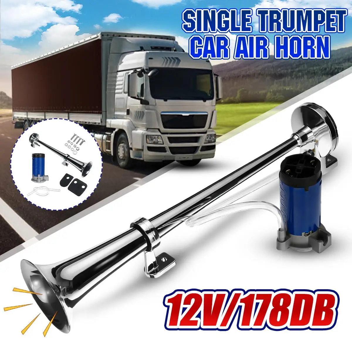 178DB Car Horn Super Loud 12V Single Trumpet Air Horn with Compressor for Car Truck Lorry Boat Train All Types Automobiles