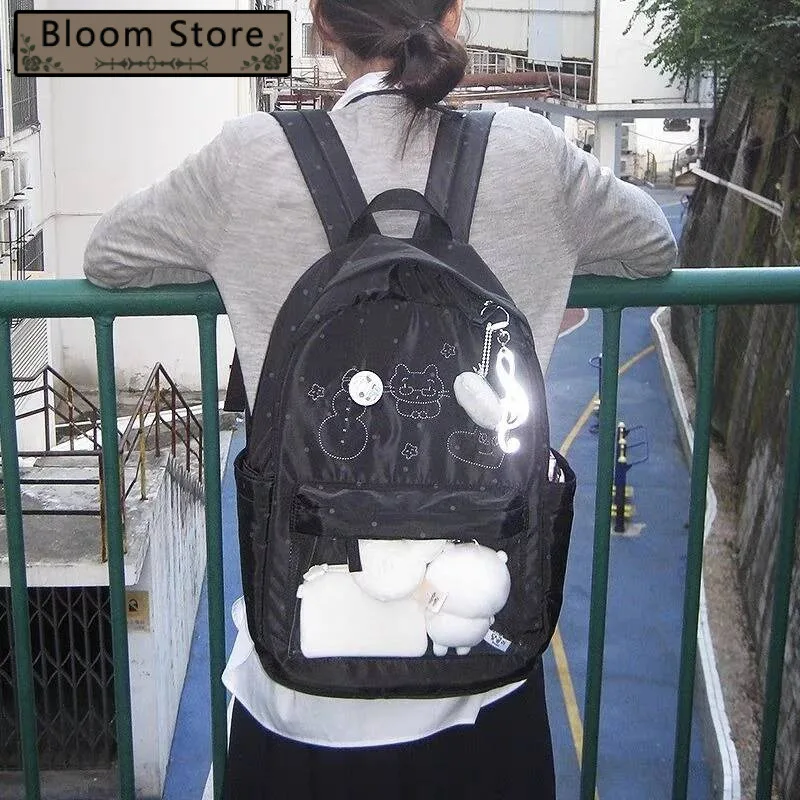 

Japanese Cartoon Kawaii Dot Schoolbag Women Students Casual All Match Backpacks High-Capacity Y2k Aesthetic Transparent Ita Bags