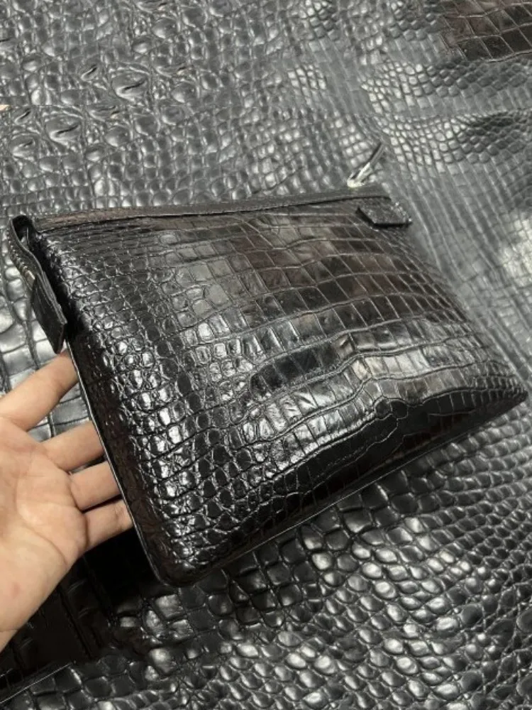 Mens Clutch Bag High Quality Genuine Leather Business Casual Card Holder Zipper Solid Color Office Crocodile Skin Tote Handbag