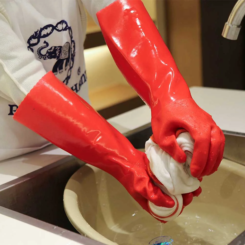 

1 Pair Dishwashing Gloves 40Cm Red Thick Kitchen Cleaning Non-Slip Household Garden Car Wash Laundry Pet Care Reusable