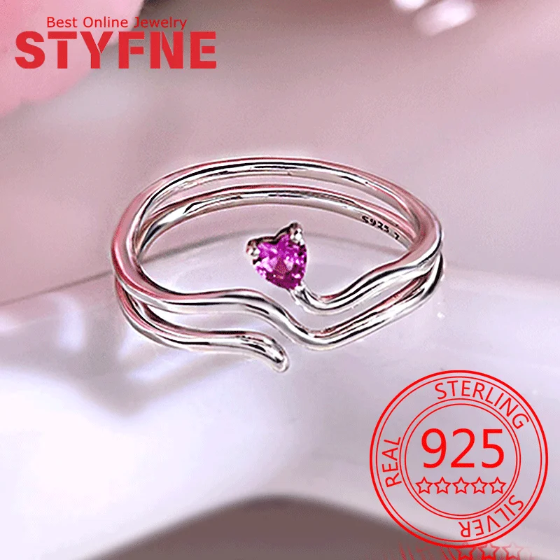 

925 Sterling Silver Pink Heart Ring for Women Valentine's Day Fine Gift Exquisite Jewelry