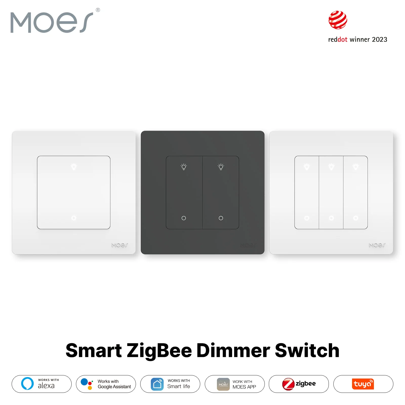 

MOES Star Ring Series ZigBee Smart Dimmer Switch for Light Dimming Smart Life APP Work with Alexa Google Home Dimmable 1-3Gang