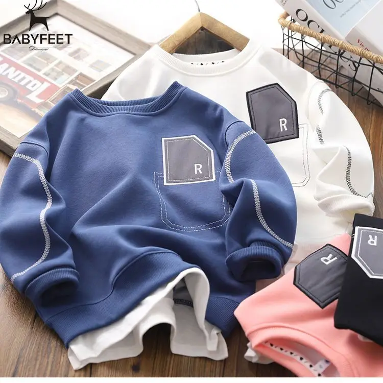 

Boy's Hoody Spring and Autumn 2022 New Medium and Large Children's Fake Two-Piece Casual Children's Long-Sleeved T-shirt