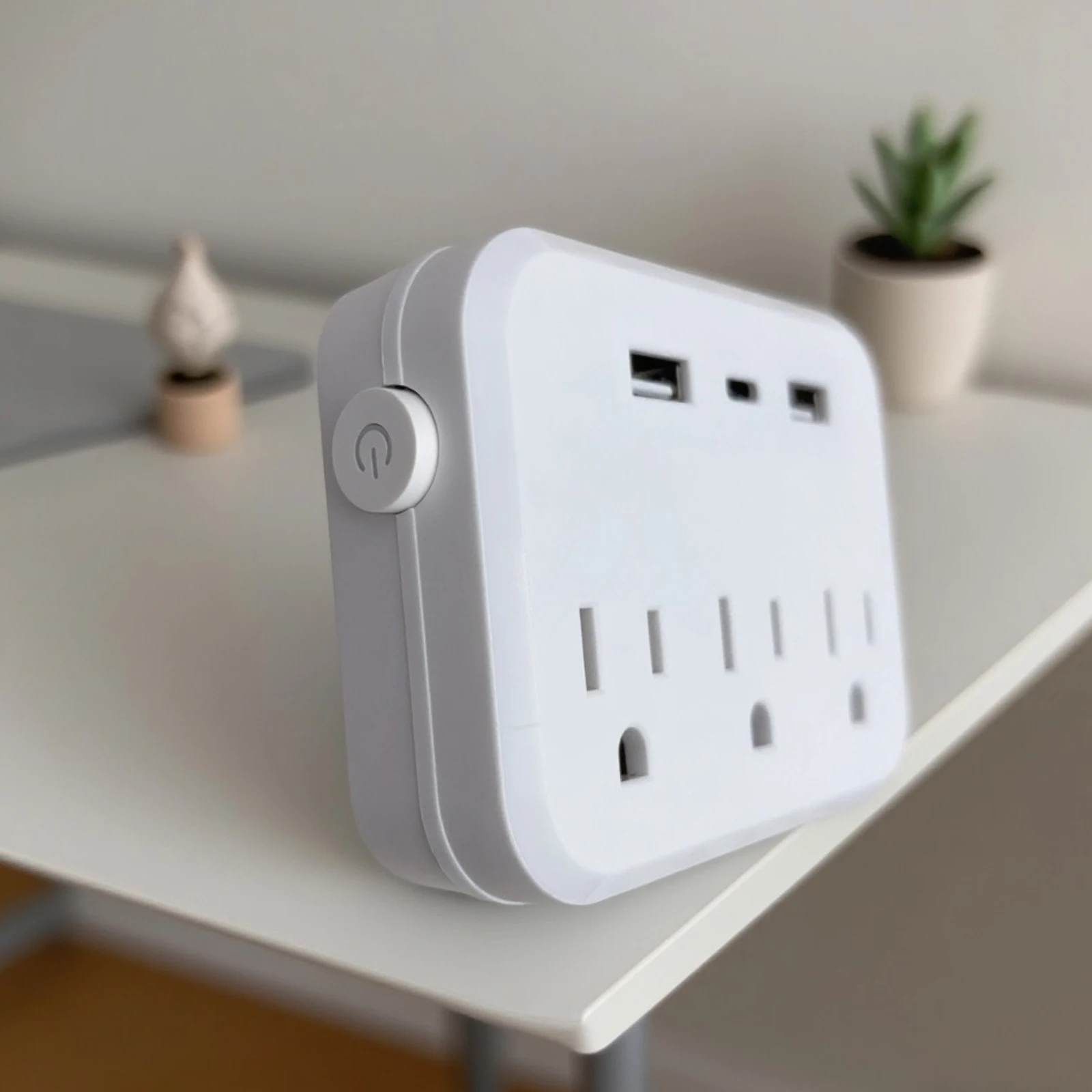 US Switch with surge protector Mini Portable Power socket 6-in-1 Multifunctional 3 sockets 2 USB ports 1 Type-C white image 4