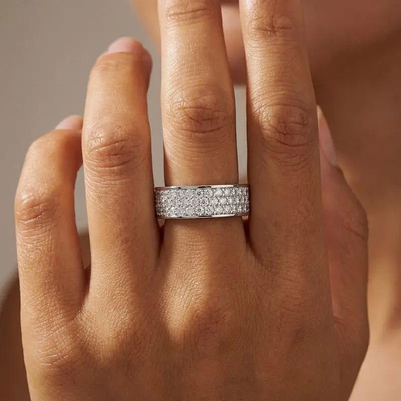 Täglich tragbare, runde, mehrreihige Zirkonia-Ringe für Damen, silberfarben, hochwertige Damen-Accessoires, Hochzeits- und Party-Schmuck