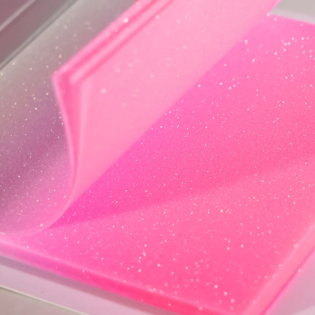 100 Stück rosa + blau verlaufende, glitzernde, halbtransparente Haftnotizen, glitzernd, wasserfest, selbstklebend, rückstandsfrei, durchsichtig – Detail 4