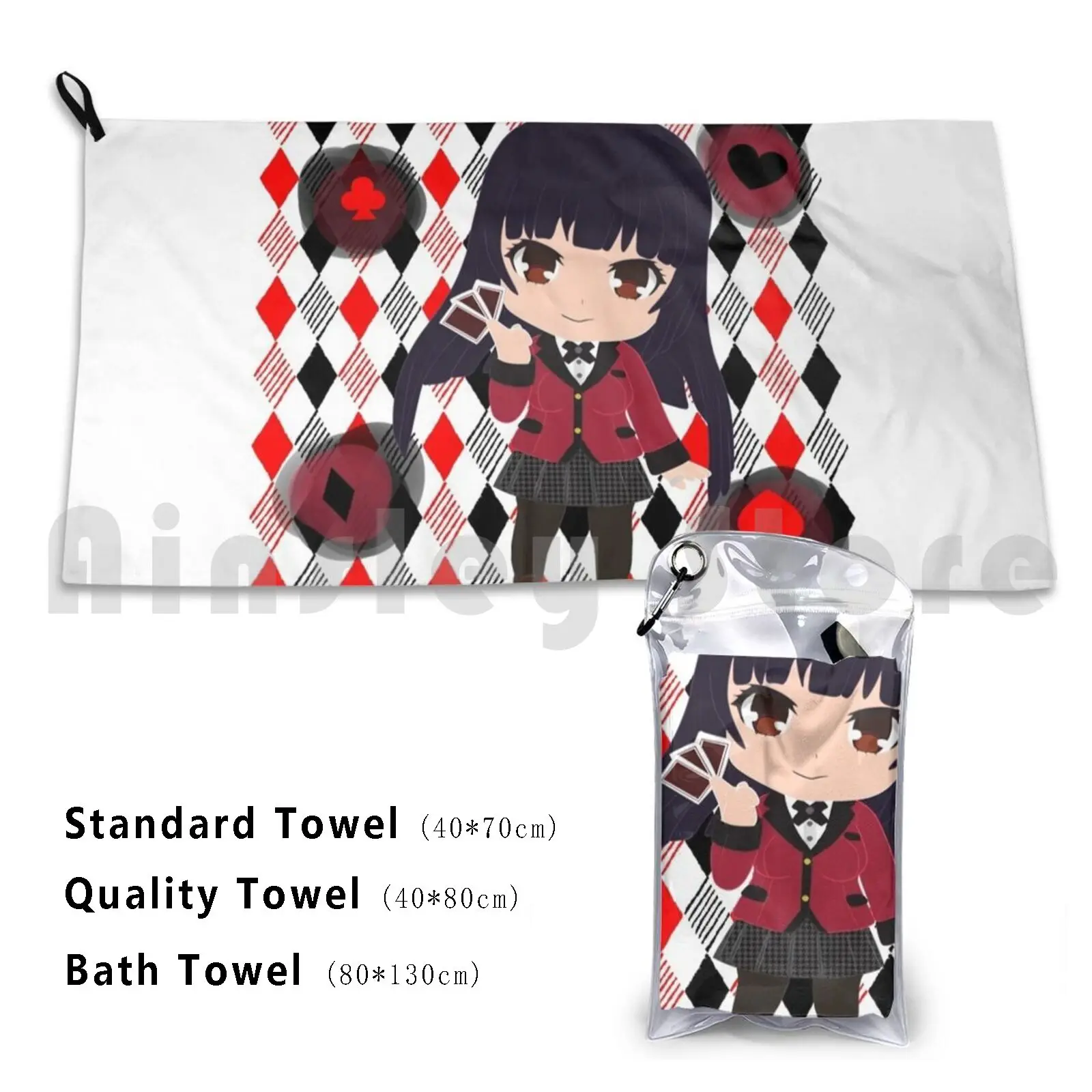 Gambling Freak Beach Towel Quick Dry Quality Towel Poker Girl Chibi Gambling Heart Diamonds Clubs Clovers Spades School