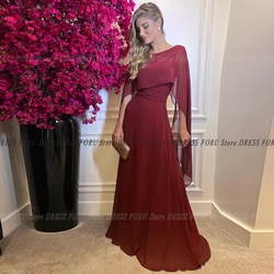 Simple Wedding Guest Party Gowns For Woman Cape Floor Length Scoop Neck  Mother Of The Bride Dresses Vestido De Madrina