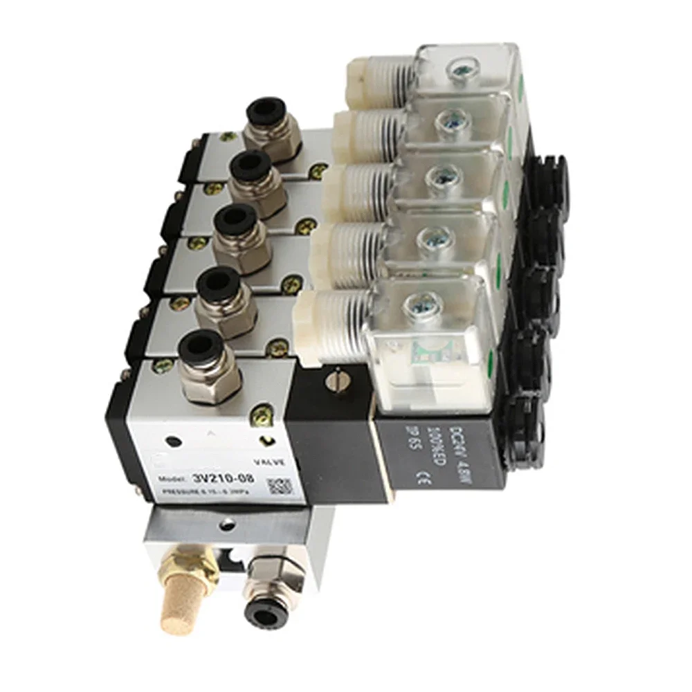 

220V 24V Multi Option 3V210-08 Pneumatic Solenoid Valve Block With Muffler Fitting Base Manifold 2/3/4/5/6 Row 3 Port