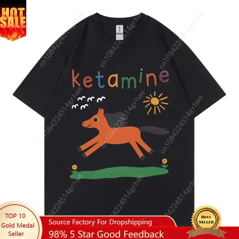 Funny Ketamine Horse Meme T-shirt Men Women Clothing Harajuku Y2k Short Sleeve T Shirts Summer Fashion Casual Cotton T-shirts