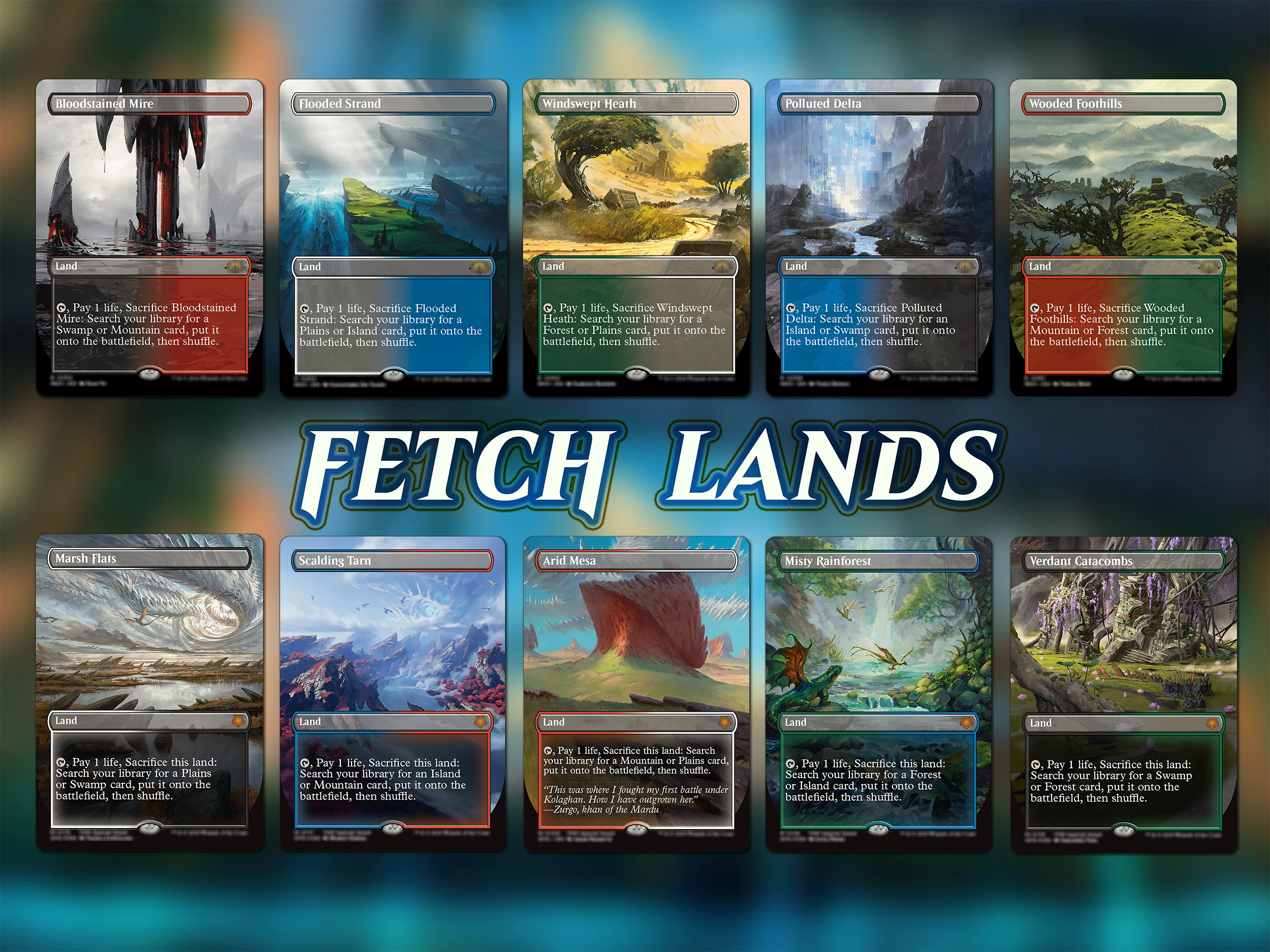 

10x TCG Fetch Lands | Master Art Style Fetch Land Proxy | Land Set for Commander Deck | Premium Proxy Lands for EDH or cEDH