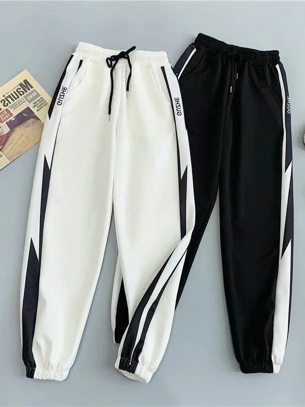 

Fashionable Casual Pants Women's Loose Fit Sports Style Youthful Spring Autumn Black White Wide Leg Pants Casual Trousers