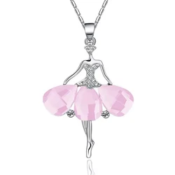 Fashion Silver Color Lovely Gemstone Dancing Girl Pendant Necklace for Women Ballerina Metal Chain