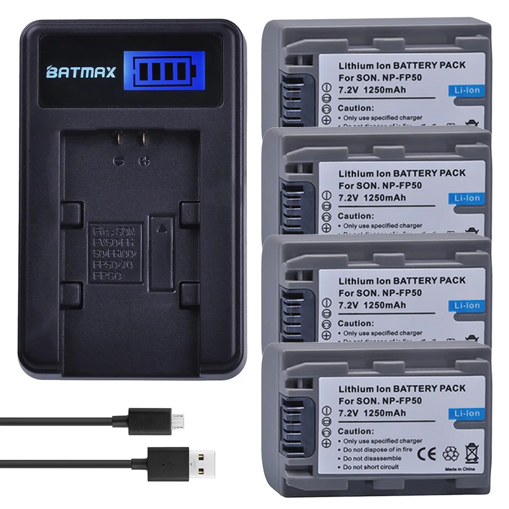 

Batmax 1250mAh NP-FP50 Camera Battery+ LCD USB Charger for Sony DCR-HC20 DCR-HC21 DCR-HC26 DCR-HC28 HC30 for NP-FP30 NP-FP51