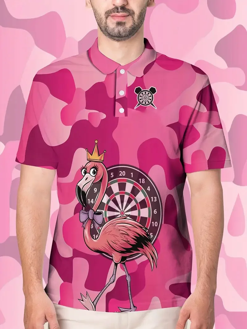 Men's Crane Pattern Dart Polo Shirt, Competition Creative Gift, Training, Sportswear, Sports Style