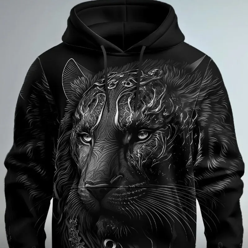 Men's Graphic Lion Fashion 3D Print Hoodie Streetwear Hoodies Long Sleeve Hooded Print Front Pocket Spring Hoodie Sweatshirt