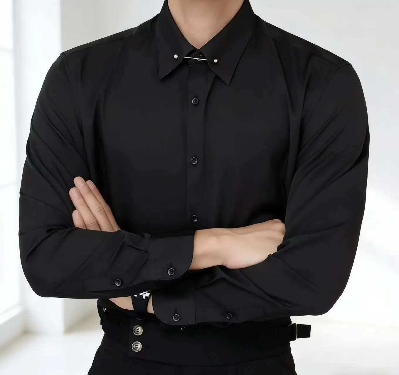 

Новая мужская повседневная белая рубашка однотонного цвета 2026 года, модная повседневная рубашка с длинным рукавом из эластичной ткани, деловая формальная рубашка, удобная