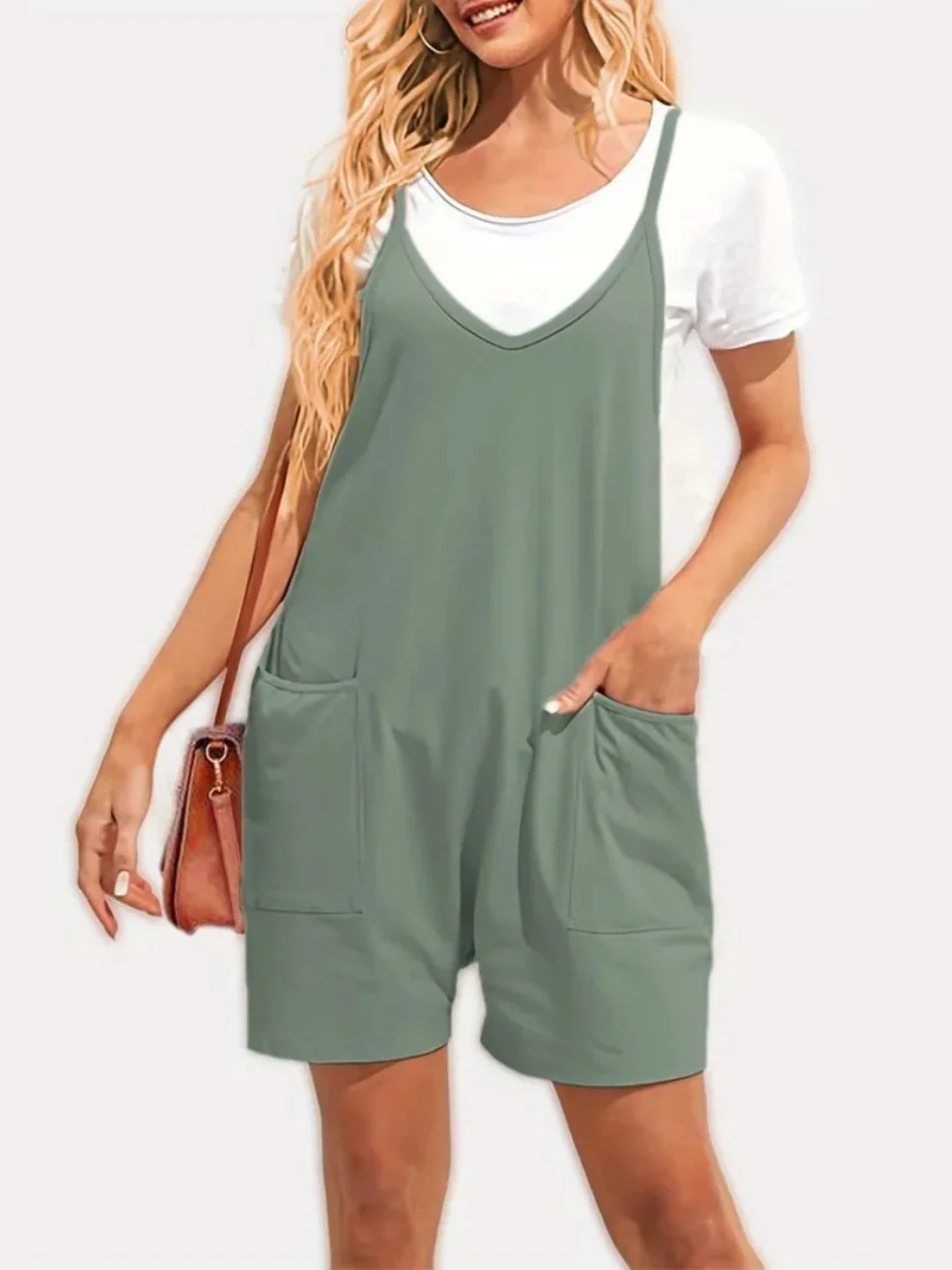 

Женский повседневный комбинезон с v-образным вырезом, уличный комбинезон со средней талией и бретелями, длина, полиэфирная ткань, прямая трубка, летняя мода