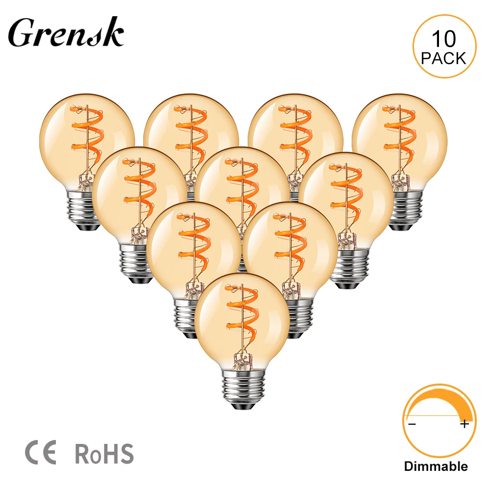 

Retro Led Globe Bulb G50 Spiral Filament Amber Glass Bulb 3W Dimmable Edison Ball E27 Flexible Lamp For Pendant Chandelier Light