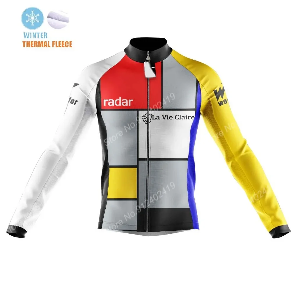 Winter La Vie Claire 2023 Mens Retro Cycling Jersey Set Clothing Suit Long Sleeve MTB Bike Road Pants Bib Ropa Ciclismo