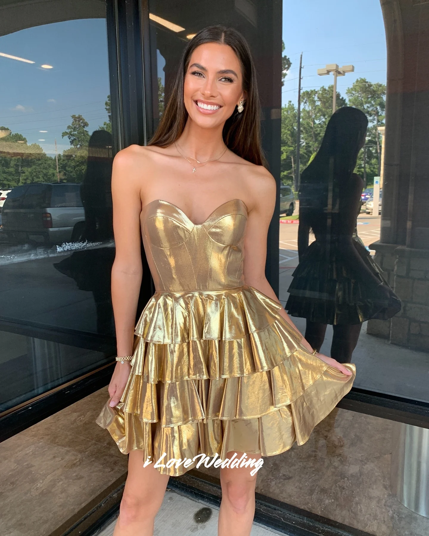 Gold Sweetheart Homecoming Dress Sleeveless Mini Skirt Birthday Dress Vestidos de Fiesta Multi-Layered Pleated Modern Customized