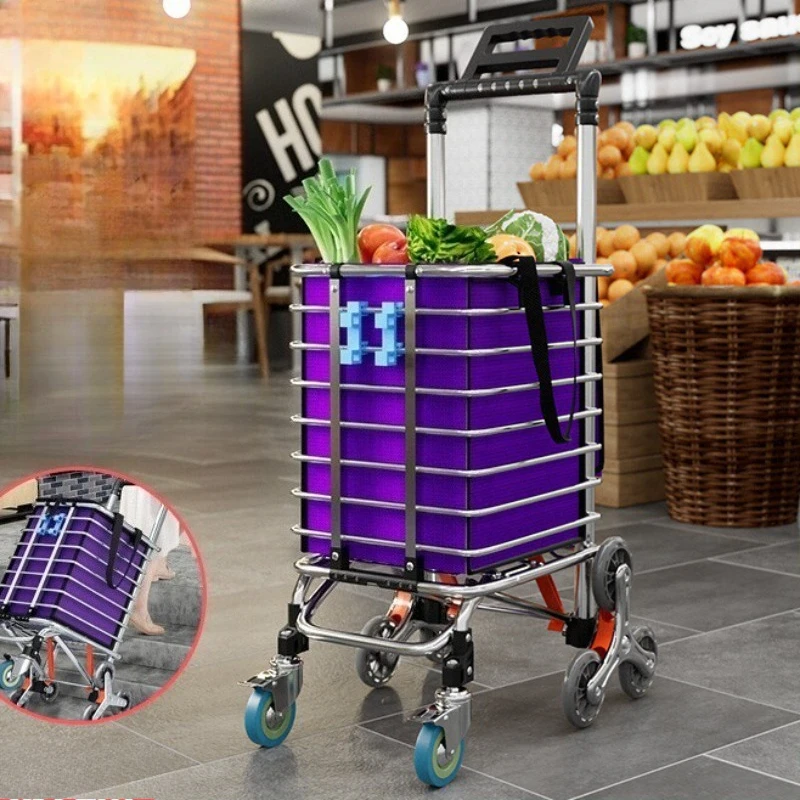 

Складная корзина для покупок для пожилых людей, легкая продуктовая тележка большой емкости и лестничные колеса, портативная складная тележка
