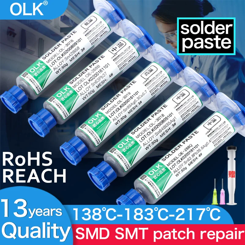 2024 New Type Low Temperature Lead-free Syringe No Clean Solder Paste Led Sn42Bi58 138℃ SMD Repair Welding Paste